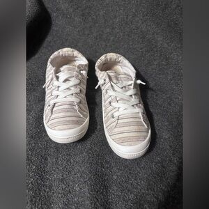 Beige with brown stripes. Women’s Sneakers, Sz9